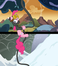 Size: 1200x1343 | Tagged: safe, artist:fluttershysfan, pinkie pie, earth pony, pony, g4, clothes, cropped, female, mare, ninja, outdoors, pinkie spy, rope, snow, solo, suit