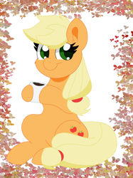 Size: 1980x2648 | Tagged: safe, artist:sparkly-retsuko, applejack, pony, g4, chocolate, food, hot chocolate, solo