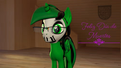 Size: 1920x1080 | Tagged: safe, artist:fernando-fontes-64, oc, oc only, oc:fernando jesús, alicorn, pony, 3d, celebration, dia de los muertos, glasses, indoors, jpg, looking at you, makeup, male, male alicorn oc, mexican, skull make up, solo, source filmmaker, spanish