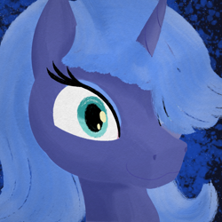 Size: 1024x1024 | Tagged: safe, artist:kujivunia, princess luna, alicorn, pony, mlp fim's fourteenth anniversary, g4, bust, eyelashes, female, head only, lineless, mare, portrait, s1 luna, smiling, solo