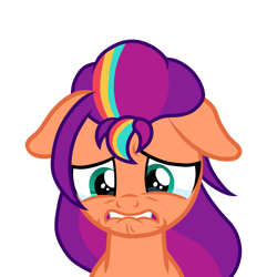 Size: 1605x1605 | Tagged: safe, artist:alicesponycorner, sunny starscout, earth pony, pony, g4, g5, my little pony: friendship is magic, the ending of the end, crying, female, floppy ears, lip bite, mane stripe sunny, mare, sad, simple background, solo, sunny sadscout, transparent background