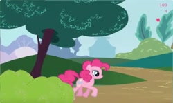 Size: 1250x750 | Tagged: safe, pinkie pie, earth pony, pony, g4, collect cupcakes lick ponies, female, flash game, mare, outdoors, solo, tree, youtube link