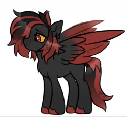 Size: 1280x1170 | Tagged: safe, artist:aalik, oc, oc only, oc:blody, pegasus, pony, hair over one eye, red eyes, simple background, solo, spread wings, white background, wings