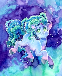 Size: 979x1200 | Tagged: safe, artist:fleebites, misty brightdawn, pony, unicorn, g5, abstract background, crying, female, horn, mare, solo, teary eyes, traditional art, watercolor painting