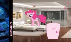 Size: 1253x750 | Tagged: safe, artist:yeaka, pinkie pie, earth pony, pony, g4, collect cupcakes lick ponies, cupcake, door, female, flash game, food, indoors, interior, mare, solo, youtube link