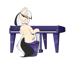 Size: 3500x3000 | Tagged: safe, artist:lockheart, oc, oc only, earth pony, pony, mare fair, bowtie, butt, dexterous hooves, eyes closed, female, grin, lidded eyes, long eyelashes, mare, musical instrument, piano, plot, simple background, sitting, smiling, solo, transparent background