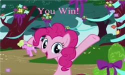 Size: 1253x750 | Tagged: safe, pinkie pie, earth pony, pony, friendship is magic, g4, my little pony: friendship is magic, bipedal, collect cupcakes lick ponies, female, flash game, mare, outdoors, youtube link