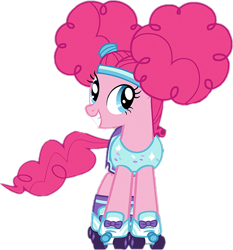 Size: 574x616 | Tagged: safe, edit, edited screencap, screencap, pinkie pie, g4, my little pony: friendship is magic, scare master, afro puffs, alternate hairstyle, background removed, clothes, costume, female, nightmare night costume, pinkie puffs, roller skates, simple background, skates, solo, transparent background