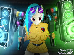 Size: 2880x2160 | Tagged: safe, artist:etheria galaxia, dj pon-3, vinyl scratch, unicorn, anthro, g4, anime, crossover, dubstep gun, female, hellsing ultimate abridged, horn, nowacking, seras victoria, solo, vinyl the vampire