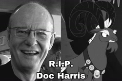 Size: 1440x960 | Tagged: safe, grogar, g4, 2024, black and white, doc harris, grayscale, in memoriam, male, monochrome, rest in peace, tribute