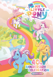 Size: 1400x2025 | Tagged: safe, artist:alexa cordeiro, idw, official comic, blossom, blue belle, butterscotch (g1), cotton candy (g1), minty (g1), snuzzle, earth pony, pony, g1, my little pony 40th anniversary special, official, spoiler:comic, 40th anniversary, castle, cloud, comic cover, cover, cover art, dream castle, female, mare, my little pony logo, original six, rainbow, river, sky, text, water