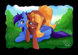 Size: 1125x800 | Tagged: safe, artist:decemberbreeze, oc, oc only, pegasus, pony, unicorn, duo, horn, pegasus oc, unicorn oc