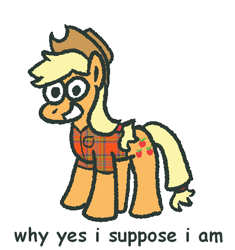 Size: 474x505 | Tagged: safe, artist:zoeyhorse, applejack, earth pony, pony, g4, ask, clothes, dialogue, female, looking at you, mare, plaid shirt, shirt, simple background, smiling, smiling at you, solo, talking to viewer, tumblr, white background