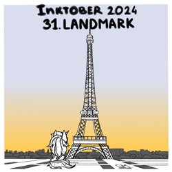 Size: 1000x1000 | Tagged: safe, artist:sunamoonmlp, derpibooru exclusive, oc, oc only, oc:sunamoon, alicorn, pony, g4, cute, eiffel tower, female, horn, inktober, inktober 2024, landmark, outdoors, paris, passepartout, solo, sunset, wings