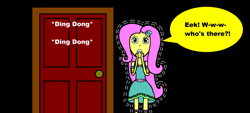 Size: 1909x864 | Tagged: safe, artist:samueljcollins1990, fluttershy, equestria girls, g4, door, fluttershy boho dress, halloween, holiday, nightmare night, scared