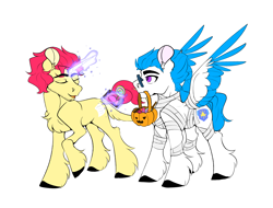 Size: 2500x1900 | Tagged: safe, artist:komodon, pegasus, pony, unicorn, duo, horn, kasuge ichiban, kitamura giichi, non-mlp shipping, ponified, pumpkin bucket, simple background, white background, yakuza