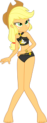 Size: 1733x4543 | Tagged: safe, alternate version, artist:dustinwatsongkx, applejack, human, equestria girls, g4, 2d, applejack's hat, bare shoulders, belly, belly button, bikini, bikini bottom, bikini top, clothes, clothes swap, cowboy hat, feet, female, freckles, gold, hat, jewelry, legs, midriff, necklace, sandals, simple background, sleeveless, smiling, solo, stars, sun, sunset shimmer's beach shorts swimsuit, swimsuit, swimsuit swap, transparent background, wrist cuffs