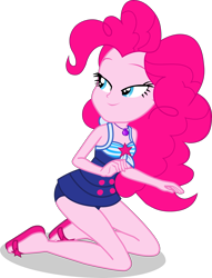 Size: 2379x3119 | Tagged: safe, alternate version, artist:dustinwatsongkx, pinkie pie, human, equestria girls, g4, my little pony equestria girls: better together, x marks the spot, accessory swap, bare shoulders, clothes, clothes swap, female, geode of telekinesis, high res, magical geodes, one-piece swimsuit, sandals, sci-twi swimsuit, simple background, sleeveless, solo, swimsuit, swimsuit swap, transparent background