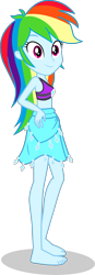 Size: 1364x3917 | Tagged: safe, alternate version, artist:dustinwatsongkx, rainbow dash, human, equestria girls, g4, accessory swap, armpits, bare arms, bare legs, bare shoulders, barefoot, beads, bikini, bikini top, blue skin, clothes, clothes swap, diamonds, feet, female, grin, hatless, midriff, missing accessory, multicolored hair, pink eyes, rainbow hair, rarity's blue sarong, rarity's purple bikini, sarong, simple background, skirt, sleeveless, smiling, solo, swimsuit, swimsuit swap, transparent background, vector