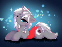 Size: 4730x3632 | Tagged: safe, artist:empress-twilight, oc, oc only, oc:frozen raine, pony, unicorn, blushing, chest fluff, clothes, commission, ear fluff, eyebrows, eyebrows visible through hair, female, horn, leg fluff, lifeguard, looking at you, lying down, mare, one eye closed, prone, smiling, smiling at you, solo, sparkles, sploot, swimsuit, tail, unicorn oc, wink, winking at you, ych result