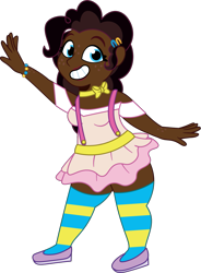 Size: 893x1212 | Tagged: safe, artist:prixy05, pinkie pie, human, g4, clothes, female, freckles, humanized, simple background, skirt, socks, solo, stockings, striped socks, thigh highs, transparent background, waving