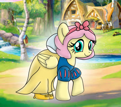 Size: 1280x1136 | Tagged: safe, artist:mlplary6, fluttershy, pegasus, pony, alternate hairstyle, clothes, cute, dress, female, hair ribbon, mare, ribbon, shoes, shyabetes, smiling, snow white, snow white and the seven dwarfs, solo