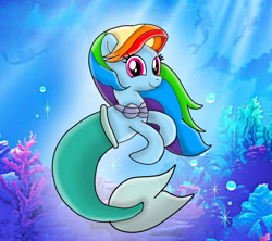 Size: 1280x1136 | Tagged: safe, artist:mlplary6, rainbow dash, mermaid, merpony, pony, g4, bra, bubble, coral, cute, dashabetes, female, fish tail, flowing mane, flowing tail, looking at you, mare, mermaidized, ocean, princess ariel, seashell, seashell bra, seaweed, smiling, smiling at you, sparkles, species swap, swimming, tail, the little mermaid, underwater, water