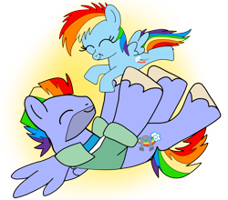 Size: 1280x1124 | Tagged: safe, artist:mlplary6, bow hothoof, rainbow dash, pegasus, pony, g4, ^^, bowabetes, clothes, cute, daaaaaaaaaaaw, dashabetes, duo, duo male and female, eyes closed, father and child, father and daughter, female, filly, filly rainbow dash, jacket, male, simple background, smiling, spread wings, stallion, transparent background, wholesome, wings, younger