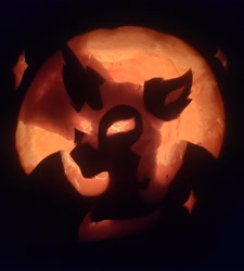 Size: 2250x2496 | Tagged: safe, artist:autumnsfur, nightmare moon, alicorn, pony, mlp fim's fourteenth anniversary, g4, armor, female, halloween, holiday, irl, jack-o-lantern, mare, moon, night, nightmare night, photo, pumpkin, pumpkin carving, solo, stars