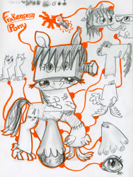 Size: 2254x3000 | Tagged: safe, artist:ja0822ck, pony, cyriak, frankenpony, frankenstein, halloween, holiday, not salmon, ponified, traditional art, wat