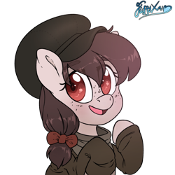 Size: 3000x3000 | Tagged: safe, artist:fluffyxai, oc, oc only, oc:fetch, pony, clothes, hat, simple background, smiling, solo, transparent background