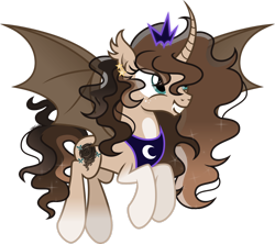 Size: 1920x1706 | Tagged: safe, artist:cirillaq, oc, oc only, oc:ryolit, alicorn, bat pony, bat pony alicorn, pony, g4, bat wings, crown, female, horn, jewelry, mare, race swap, regalia, simple background, solo, transparent background, wings