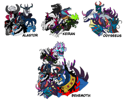 Size: 2414x2000 | Tagged: safe, artist:melspyrose, artist:zetikoopa, ahuizotl, grogar, king sombra, lord tirek, opaline arcana, pharynx, pony of shadows, shining armor, storm king, stronghoof hoofstrong (tfh), oc, oc:alastor, oc:bass thunder, oc:behemoth, oc:dark havok, oc:keiran, oc:odysseus, oc:phantom infinite, ahuizotl (species), centaur, changedling, changeling, deer, dragon, goat, hybrid, kirin, longma, reindeer, shadow pony, siren, storm creature, umbrum, unicorn, taur, them's fightin' herds, g4, g5, alexandrite arcane, amalgamation, community related, female to male, fusion, horn, kirin oc, male, male siren, monster shining armor, prince pharynx, rule 63, simple background, transparent background