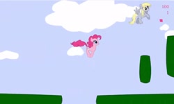 Size: 1250x750 | Tagged: safe, derpy hooves, pinkie pie, earth pony, pegasus, pony, g4, collect cupcakes lick ponies, female, flash game, jumping, mare, outdoors, platformer, youtube link