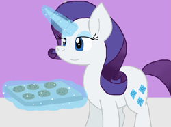 Size: 987x734 | Tagged: safe, artist:cmara, rarity, unicorn, g4, cookie, female, food, horn, solo, tray