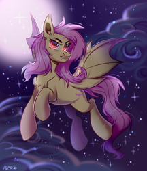 Size: 3800x4400 | Tagged: safe, artist:k0potb, fluttershy, bat, bat pony, fruit bat, vampire fruit bat, mlp fim's fourteenth anniversary, g4, bat ponified, chest fluff, flutterbat, outdoors, race swap, solo, wide eyes