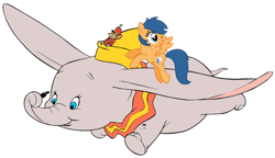 Size: 700x403 | Tagged: safe, artist:maggiethenuggetpony68, edit, first base, elephant, mouse, pegasus, pony, g4, adorabase, crossover, cute, disney, dumbo, feather, female, female first base, male, mare, older, older first base, pegasus first base, ponies riding elephants, race swap, riding, rule 63, simple background, that pony sure does love elephants, timothy e. mouse, transparent background