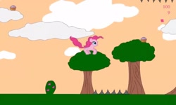 Size: 1252x750 | Tagged: safe, pinkie pie, g4, cloud, collect cupcakes lick ponies, cupcake, female, flash game, food, platformer, solo, tree, youtube link