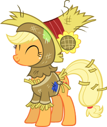 Size: 6458x7661 | Tagged: safe, artist:ponimonium, applejack, earth pony, pony, g4, ^^, clothes, costume, cute, eyes closed, female, freckles, mare, nightmare night, scarecrow, simple background, smiling, solo, transparent background, vector