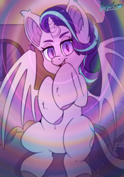 Size: 3500x5000 | Tagged: safe, alternate version, artist:fluffyxai, starlight glimmer, bat pony, pony, g4, bat ponified, bedroom eyes, fetish, glimbat, hypnosis, hypnosis fetish, hypnotic, looking at you, nightmare night, race swap, smiling, smirk, solo, species swap