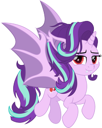 Size: 1443x1800 | Tagged: safe, artist:cloudy glow, starlight glimmer, bat pony, g4, bat ponified, female, glimbat, horn, race swap, simple background, solo, transparent background, wings