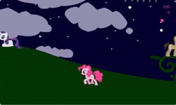 Size: 1252x750 | Tagged: safe, doctor whooves, pinkie pie, rarity, time turner, earth pony, unicorn, g4, cloud, collect cupcakes lick ponies, female, flash game, horn, night, outdoors, platformer, youtube link