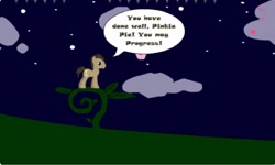 Size: 1252x750 | Tagged: safe, doctor whooves, pinkie pie, time turner, earth pony, pony, g4, cloud, collect cupcakes lick ponies, dialogue, female, flash game, male, night, outdoors, platformer, youtube link