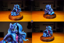 Size: 12000x8000 | Tagged: safe, artist:rozmed, artist:shuxer59, princess luna, alicorn, pony, g4, absurd resolution, clothes, craft, female, indoors, irl, looking at you, mare, photo, polymer clay, scarf, sculpture, smiling, smiling at you, solo, sparkles, sparkly mane, sparkly tail, tail, unshorn fetlocks