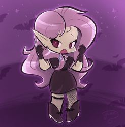 Size: 1954x1987 | Tagged: safe, artist:typhwosion, fluttershy, bat pony, undead, vampire, mlp fim's fourteenth anniversary, equestria girls, g4, bat ponified, drool, fangs, flutterbat, halloween, holiday, race swap, solo