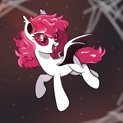 Size: 1024x1024 | Tagged: safe, artist:shaurmyau, oc, oc only, oc:shau, bat pony, pony, bat pony oc, flying, halloween, holiday, pink mane, pink tail, simple background, solo, sparkles, tail, wings