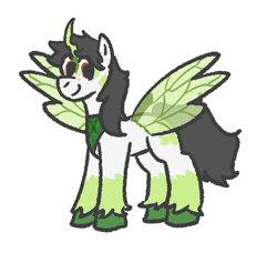 Size: 767x698 | Tagged: safe, artist:zoeyhorse, oc, oc only, changepony, hybrid, bandana, hybrid wings, looking at you, male, simple background, smiling, smiling at you, solo, spread wings, stallion, unshorn fetlocks, white background, wings