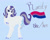 Size: 1000x800 | Tagged: safe, artist:satyrsong99, part of a set, rarity, pony, unicorn, g4, alternate design, alternate hairstyle, alternate mane color, alternate tail color, alternate tailstyle, anatomically incorrect, bisexual pride flag, blue background, blue eyeshadow, colored, colored eyebrows, colored eyelashes, colored hooves, colored lineart, description at source, ear fluff, eyeshadow, female, flat colors, hoof polish, hooves, horn, incorrect leg anatomy, looking at you, makeup, mare, pride, pride flag, pronouns, purple eyelashes, purple hooves, purple text, shiny hooves, simple background, smiling, smiling at you, solo, tail, three quarter view, two toned mane, two toned tail, unicorn horn, watermark