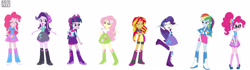 Size: 1600x448 | Tagged: safe, artist:xxdavid5000xx, applejack, fluttershy, pinkie pie, rainbow dash, rarity, starlight glimmer, sunset shimmer, twilight sparkle, human, equestria girls, g4, female, humane five, humane seven, humane six, simple background, white background