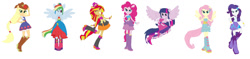 Size: 1280x304 | Tagged: safe, artist:diana173076, applejack, fluttershy, pinkie pie, rainbow dash, rarity, sunset shimmer, twilight sparkle, human, equestria girls, g4, fall formal outfits, humane five, humane seven, humane six, ponied up, simple background, white background